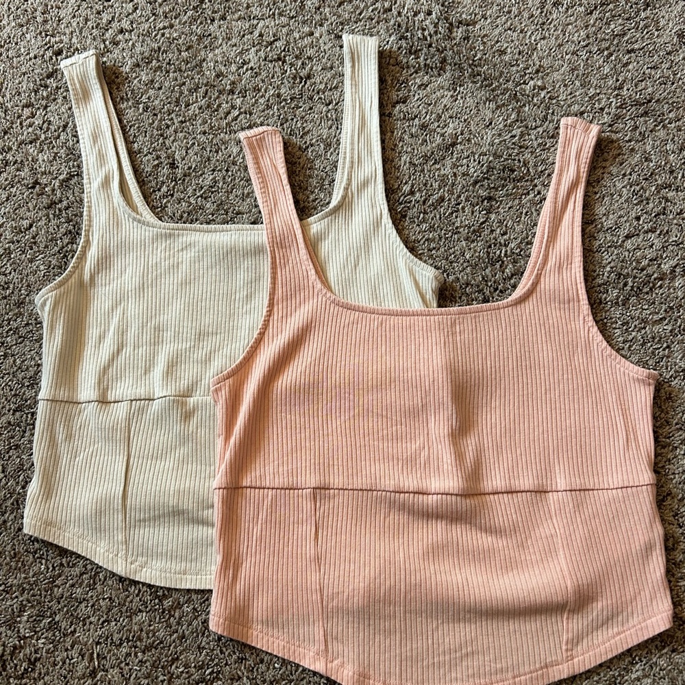 AE Ribbed Tank Top Set - Cream and Pink SIZE MEDIUM